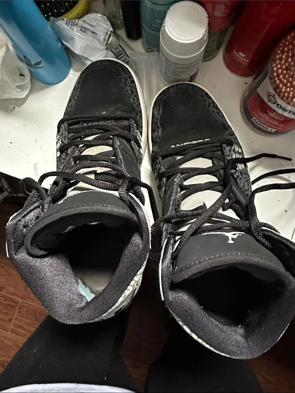 Jordan Black and Gray High-Top Sneakers with Elephant Print